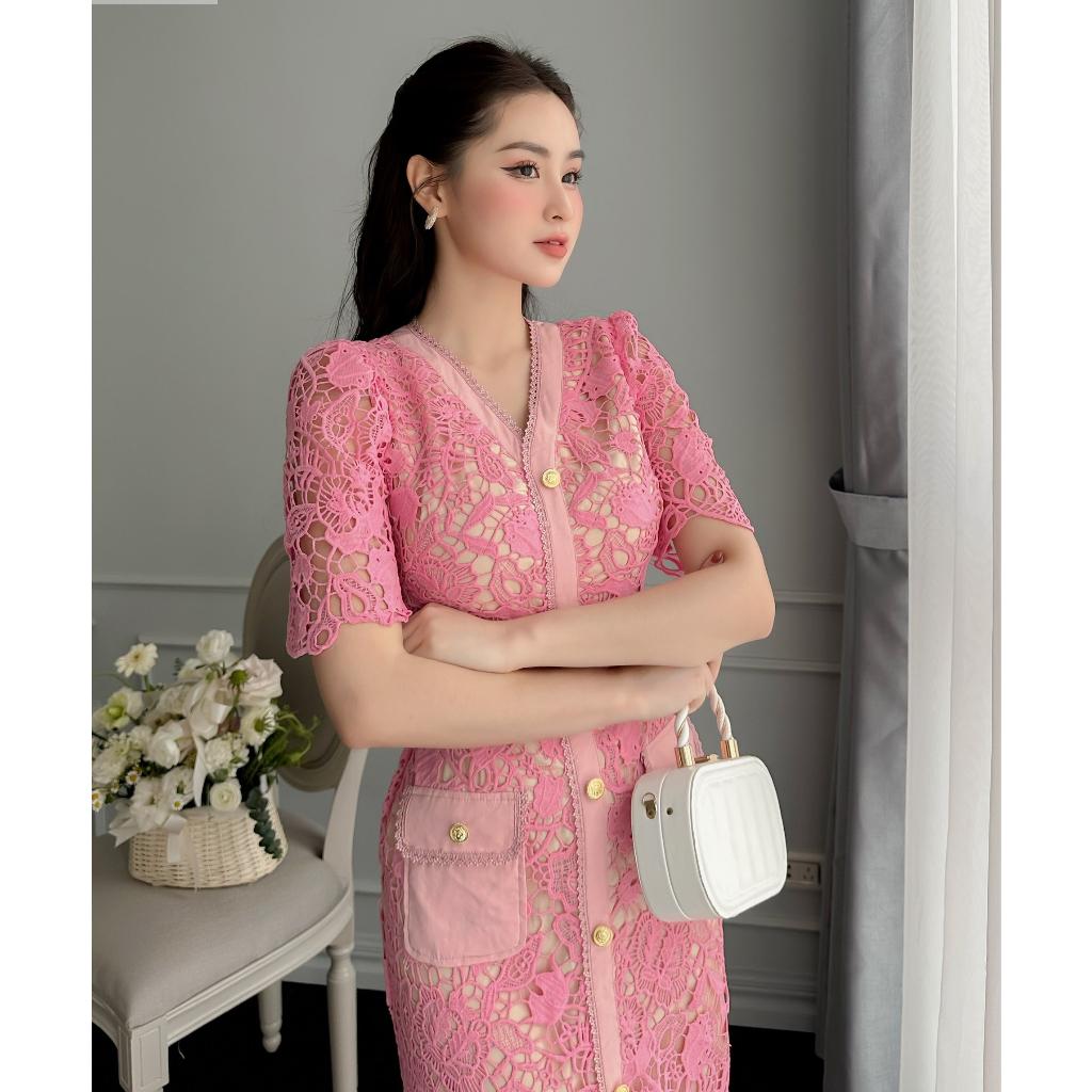 Đầm Thiết Kế CH-18 Chất Liệu Vải Ren Cao Cấp Màu Hồng Tím - Váy Thiết Kế Sang Trọng Đủ Size SMLXL