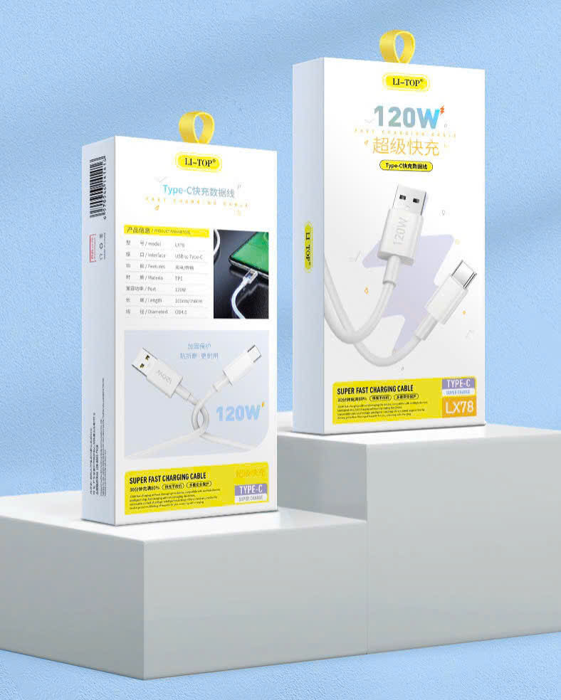 2 mét- Dây sạc siêu nhanh LI-TOP LX78 120W, chân Type C dài 2 mét, dây mịn to, lõi 260 sợ đồng, được dùng thử 30 ngày hàng chính hãng