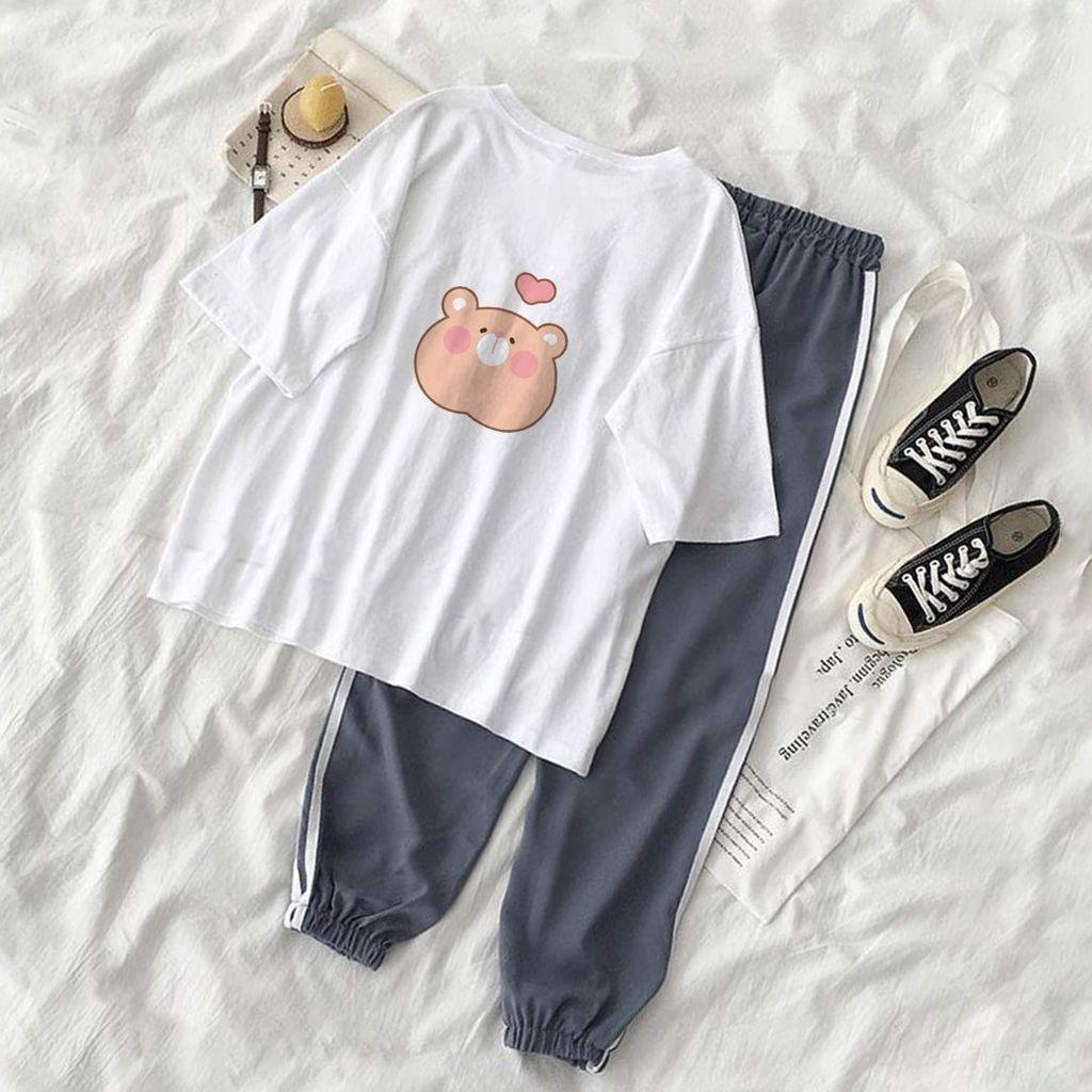 Quần jogger set áo quần jogger Line in hình Gấu tim unisex nữ nam phong cách hàn quốc siêu đẹp – ST57 – babitrendy