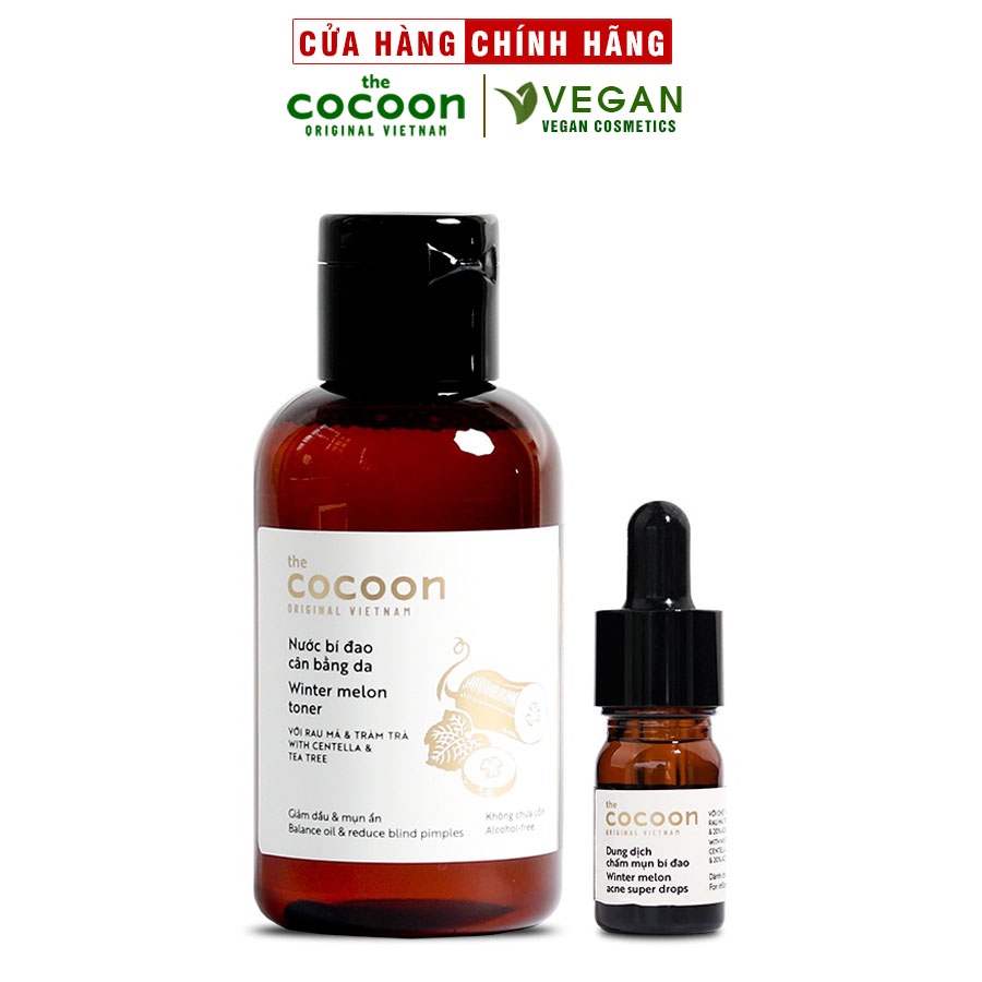 Combo Toner nước cân bằng da bí đao cocoon 140ml + Dung dịch chấm mụn cocoon 5ml