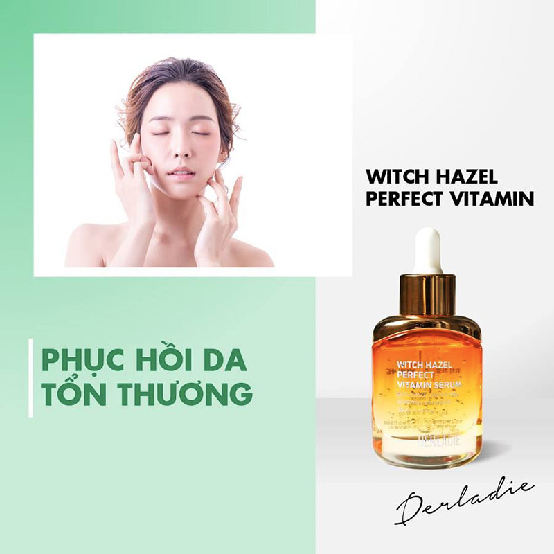 Tinh Chất Ngăn Ngừa Và Giảm Mụn Chiết Xuất Cây Phỉ Derladie Witch Hazel Perfect Vitamin Serum 35ml tặng kèm bông tẩy trang hữu cơ CEIBA 80 miếng