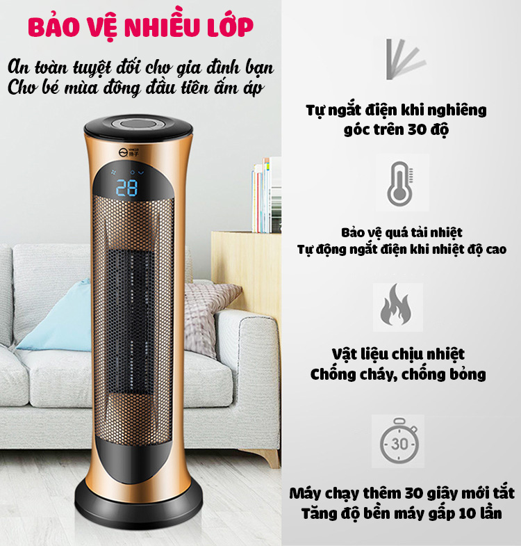 Máy Sưởi Gốm Hai Chiều Yangzi NSB-200 Có Điều Khiển từ xa-Hàng Chính Hãng