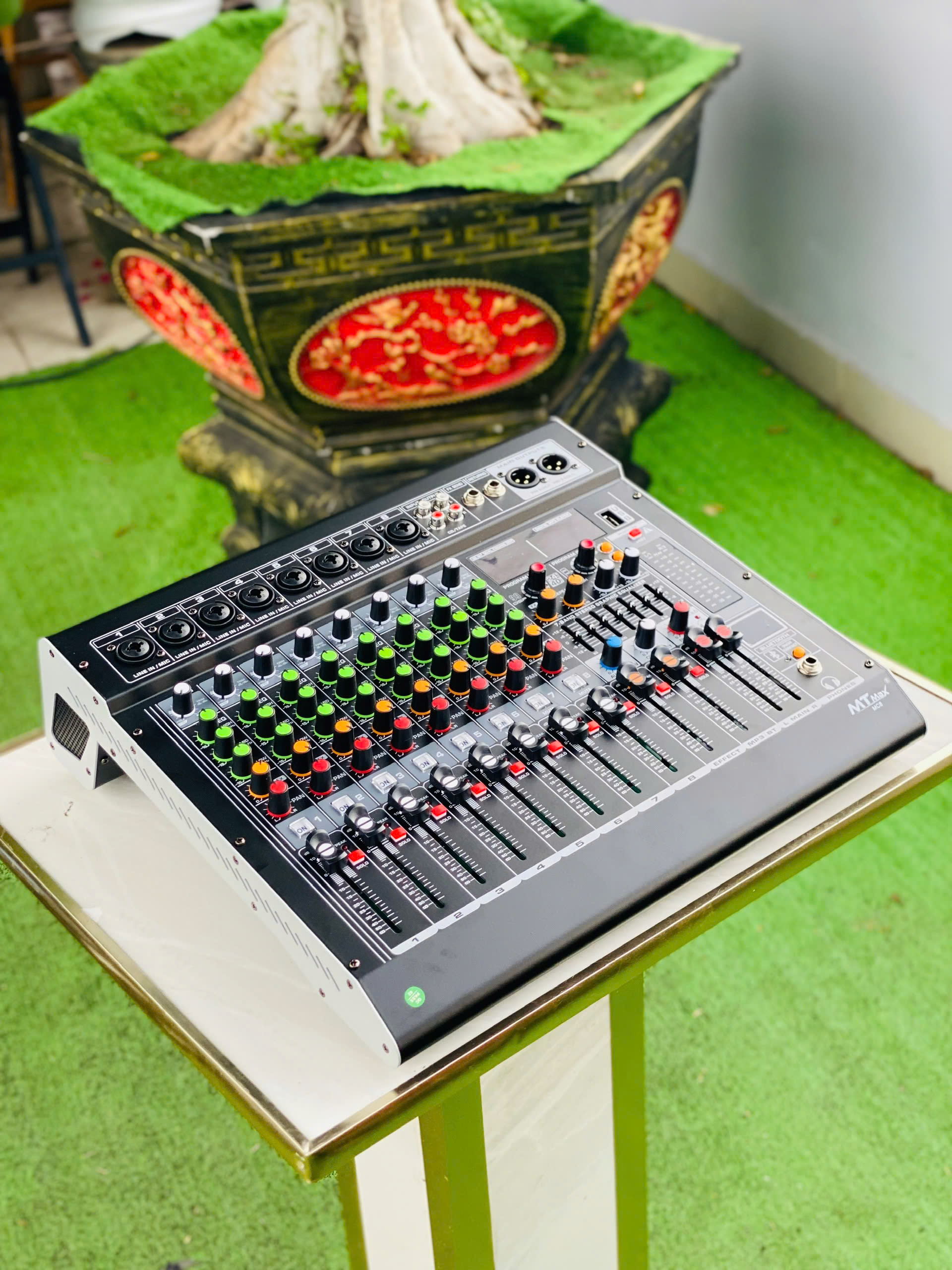 [tặng dây hoa sen] Mixer MC8 8 Kênh Chuyên Dụng nâng cấp âm thanh loa kéo, amply cũ Tích hợp Equalizer 99 hiệu ứng vang hàng nhập khẩu
