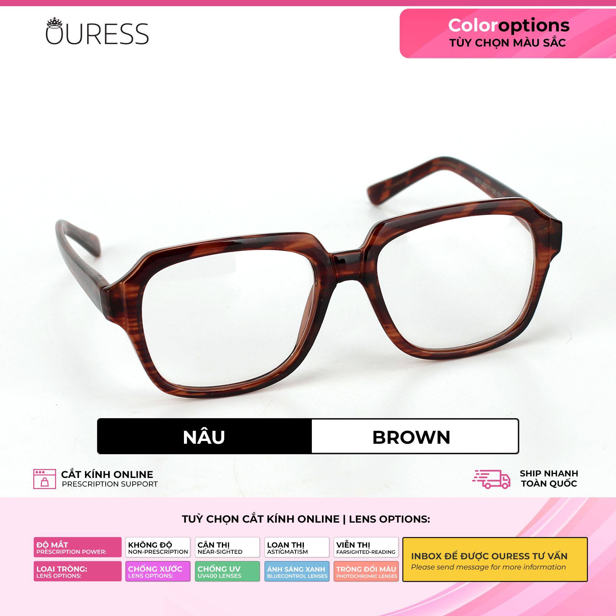 Gọng kính unisex nhựa Acetate cao cấp 3818 size 52-54-58-60