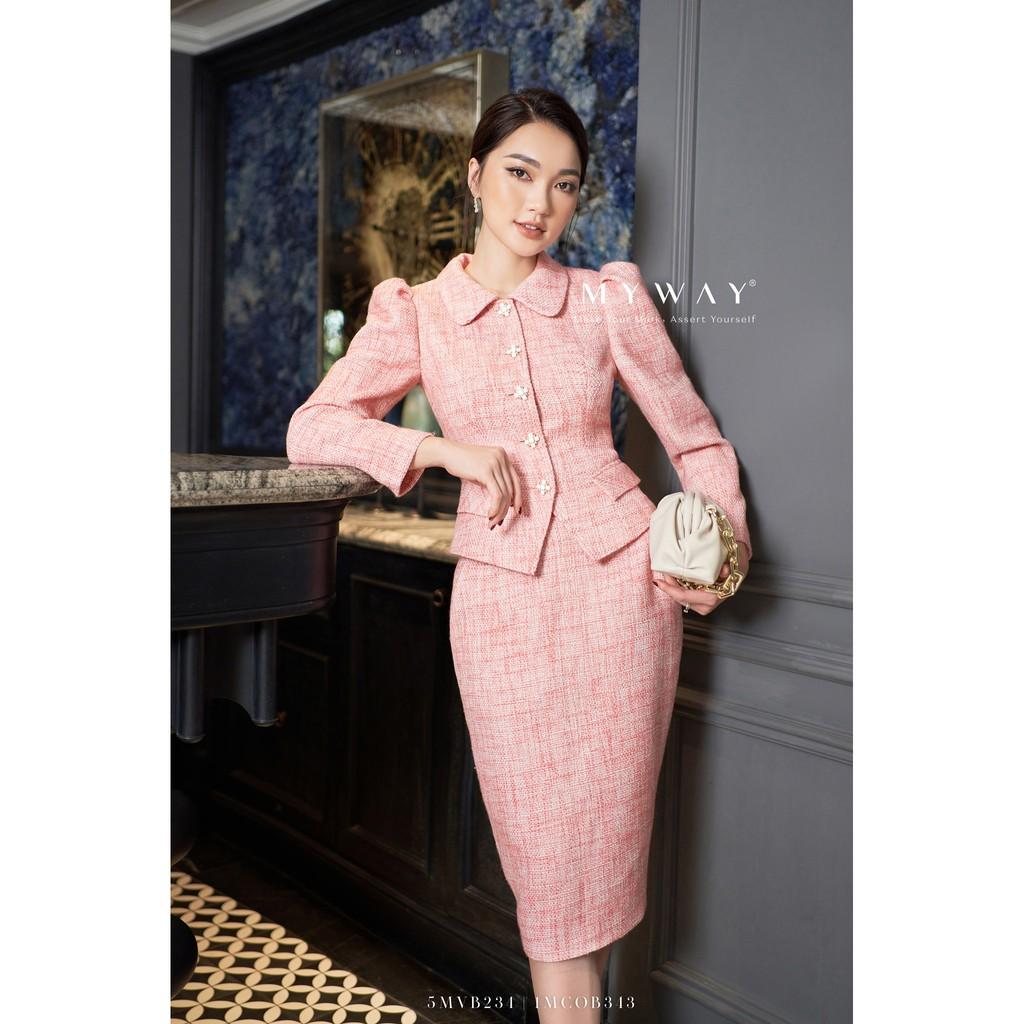 Sét Áo Vest Chân Váy MY WAY Tay Bồng Chiết Eo Sang Trọng 5MVB234-1MCOB343