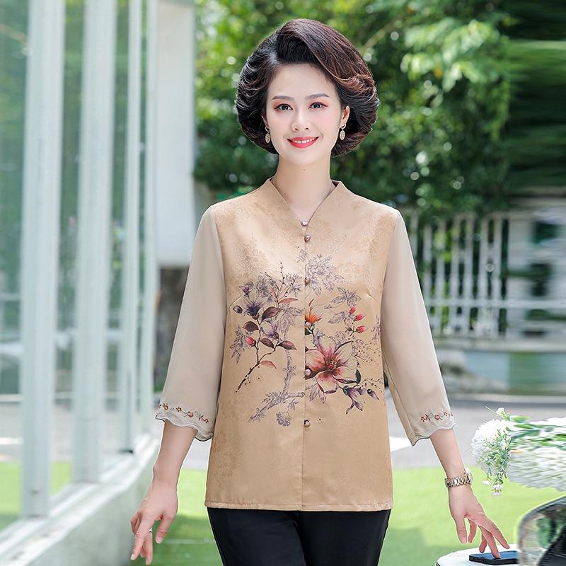 Áo sơ mi nữ trung niên cao cấp cho mẹ cho bà, hoa thược dược mới loại 1_A470