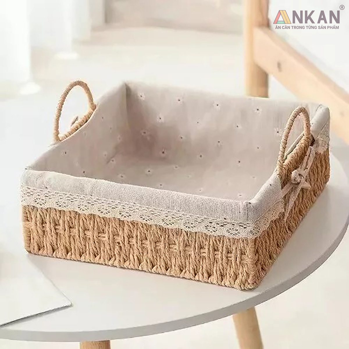 Giỏ Decor Có Quai Xách – Bộ 4 Kiểu Dáng Thủ Công Đẹp Mắt, Lót Vải Vintage, Đựng Đồ &amp; Trang Trí Tinh Tế