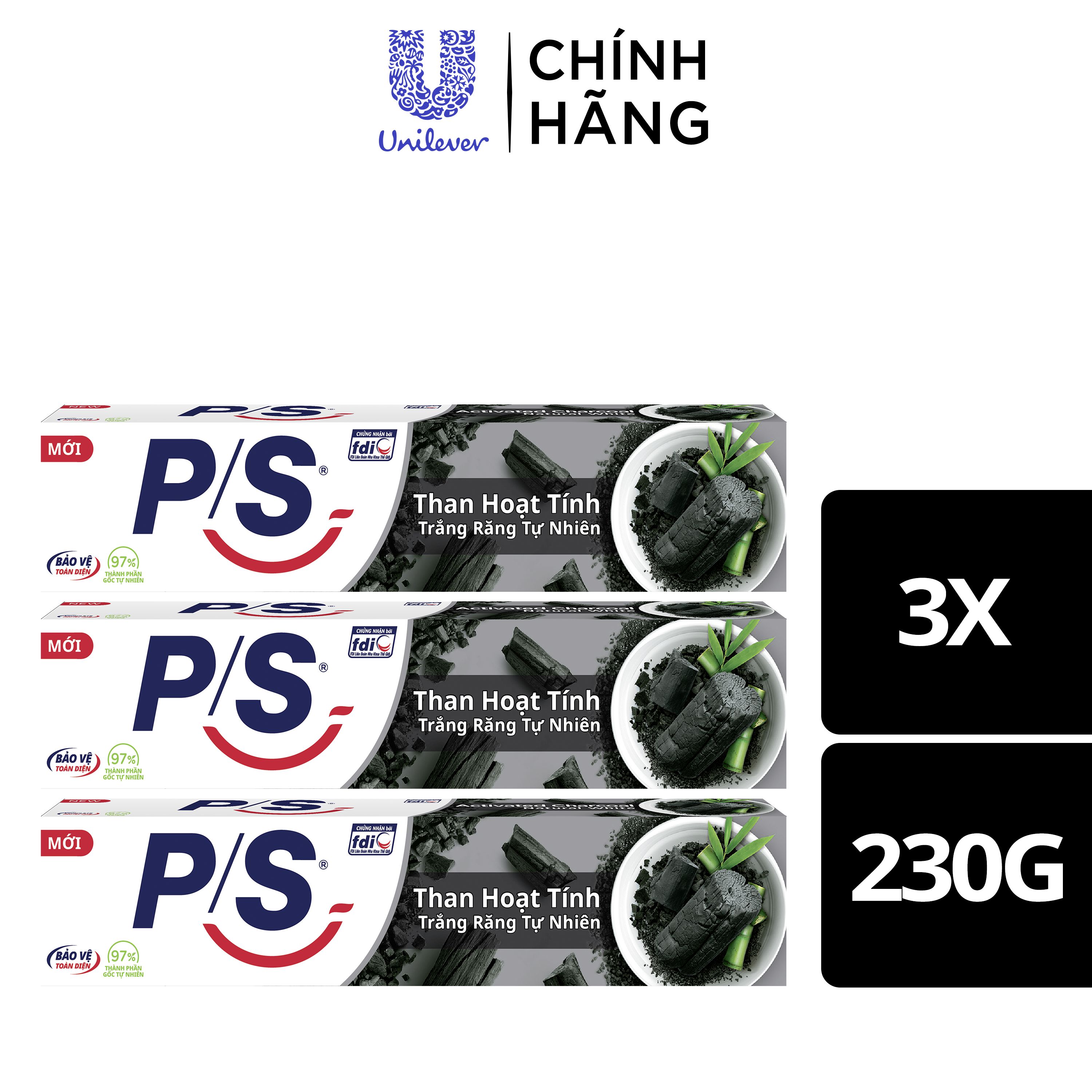 [Giảm thêm 7% Đơn 149k] Bộ 3 Kem đánh răng P/S Than Hoạt Tính 230g