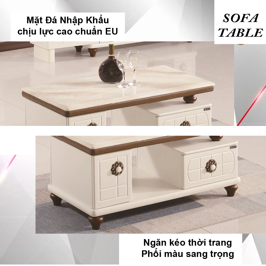 Bàn Sofa Mặt Đá Size 1.0m / 1 Ngăn Kéo / Dòng Cao Cấp - Hàng Nhập Khẩu AZP-T232-10