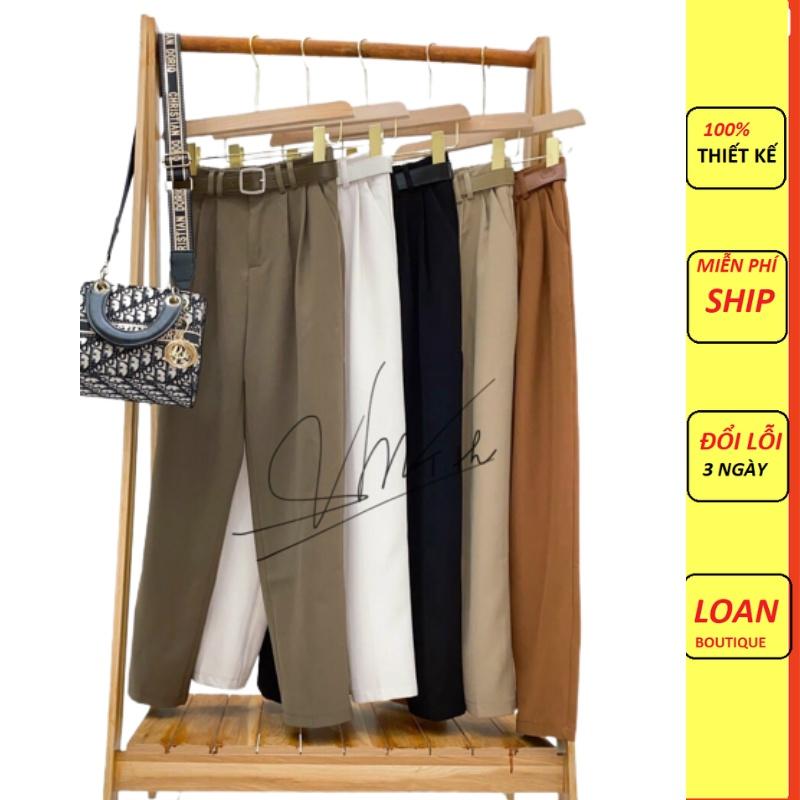 Quần tây nữ dáng baggy kèm đai chất lụa Ruby suông đẹp
