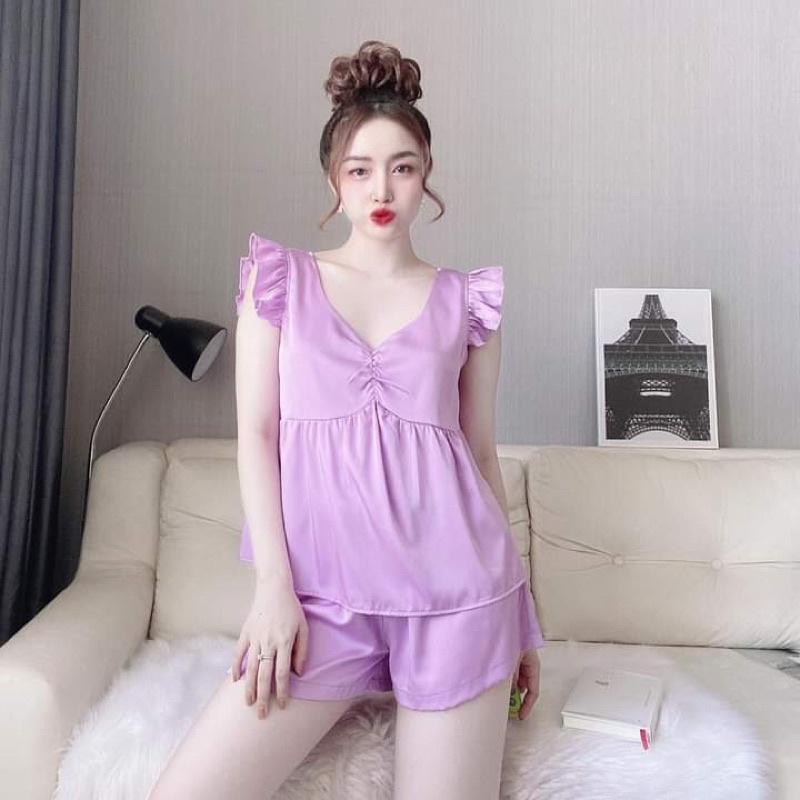 Đồ bộ nữ, đồ bộ đùi cánh tiên satin, đồ ngủ mặc nhà mềm mát ảnh thật- Phuongaliceshop