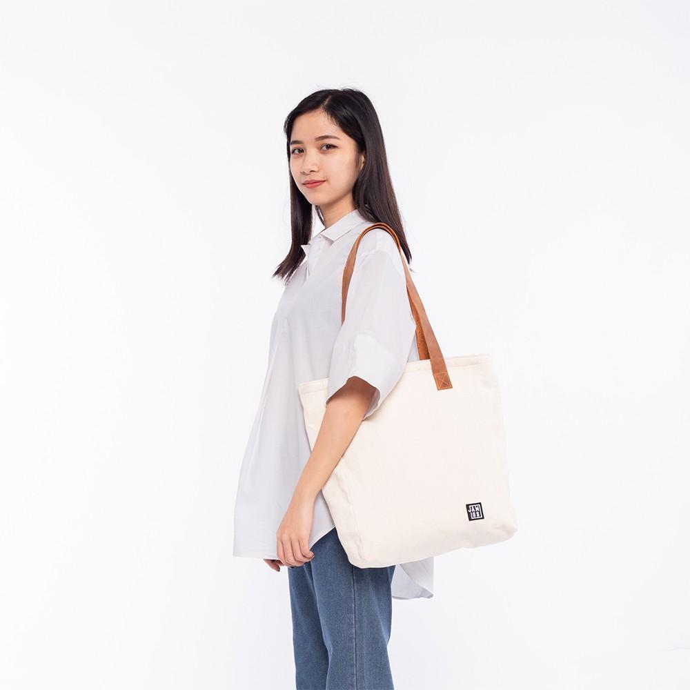 Túi tote thời trang vải canvas dây quai đeo da bò sáp phong các - Leather Strap Tote JAMLOS