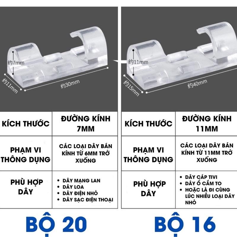 Bộ 20 miếng kẹp cố định dán tường đi dây điện,nẹp cố định đường dây điện