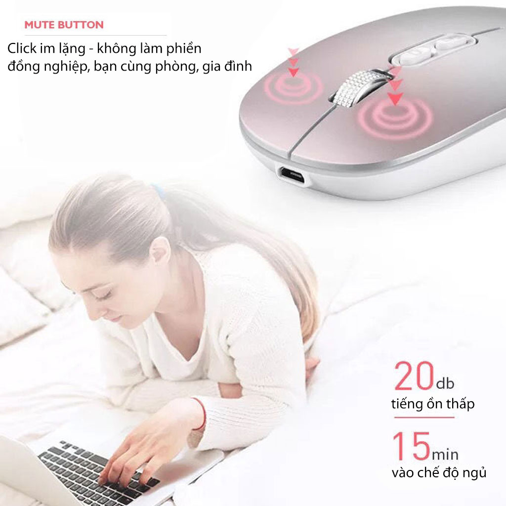 Chuột không dây Pix-link  M103 hồng 2.4G sạc điện chống ồn khoảng cách tín hiệu 10m - Hàng chính hãng / Hàng nhập khẩu