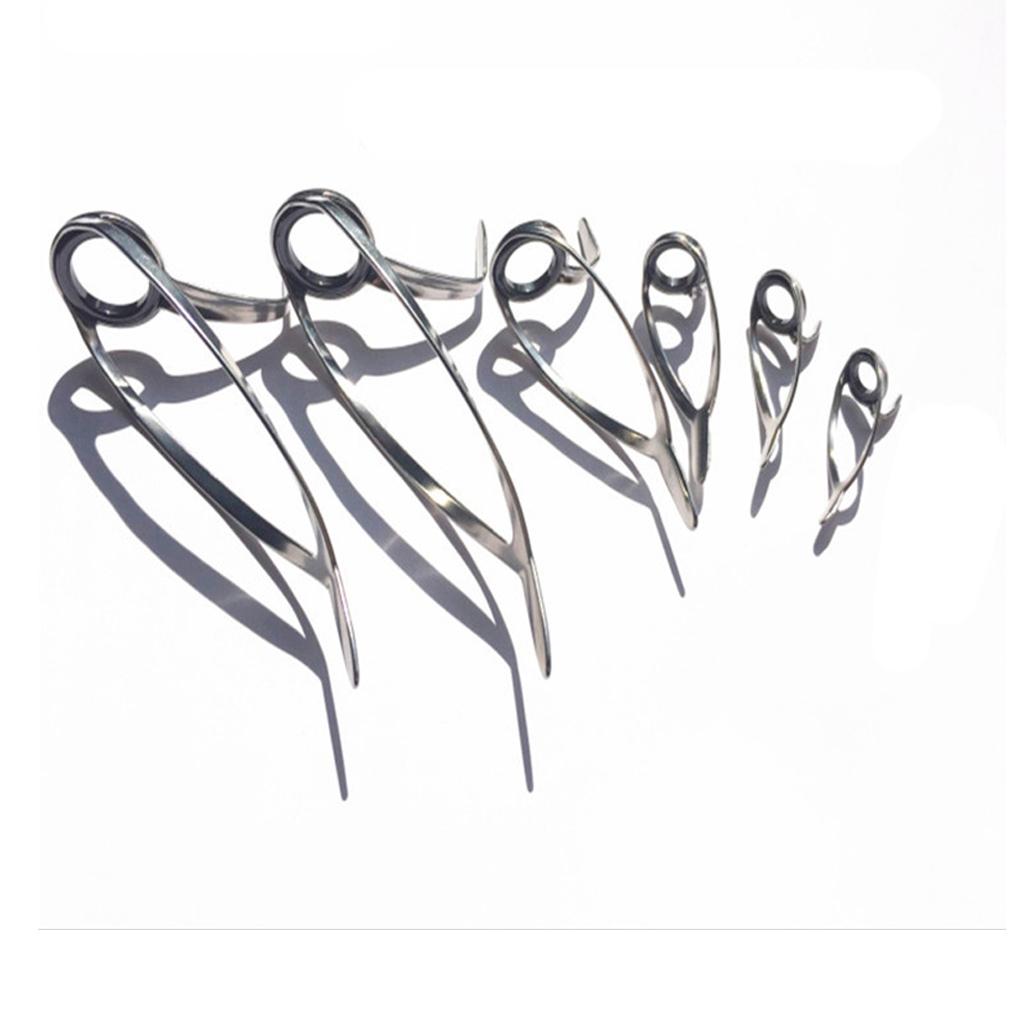 6Pcs Fishing Rod Guides Ring Eye Rings Double Leg Mixed Sizes Rod Repair Kit