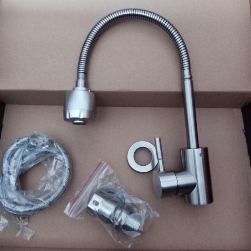 Vòi rửa chén Nóng Lạnh cần lò xo đầu vòi tăng áp 2 chế độ INOX 304 cao cấp HPN-RC08.Tặng kèm 2 dây cấp