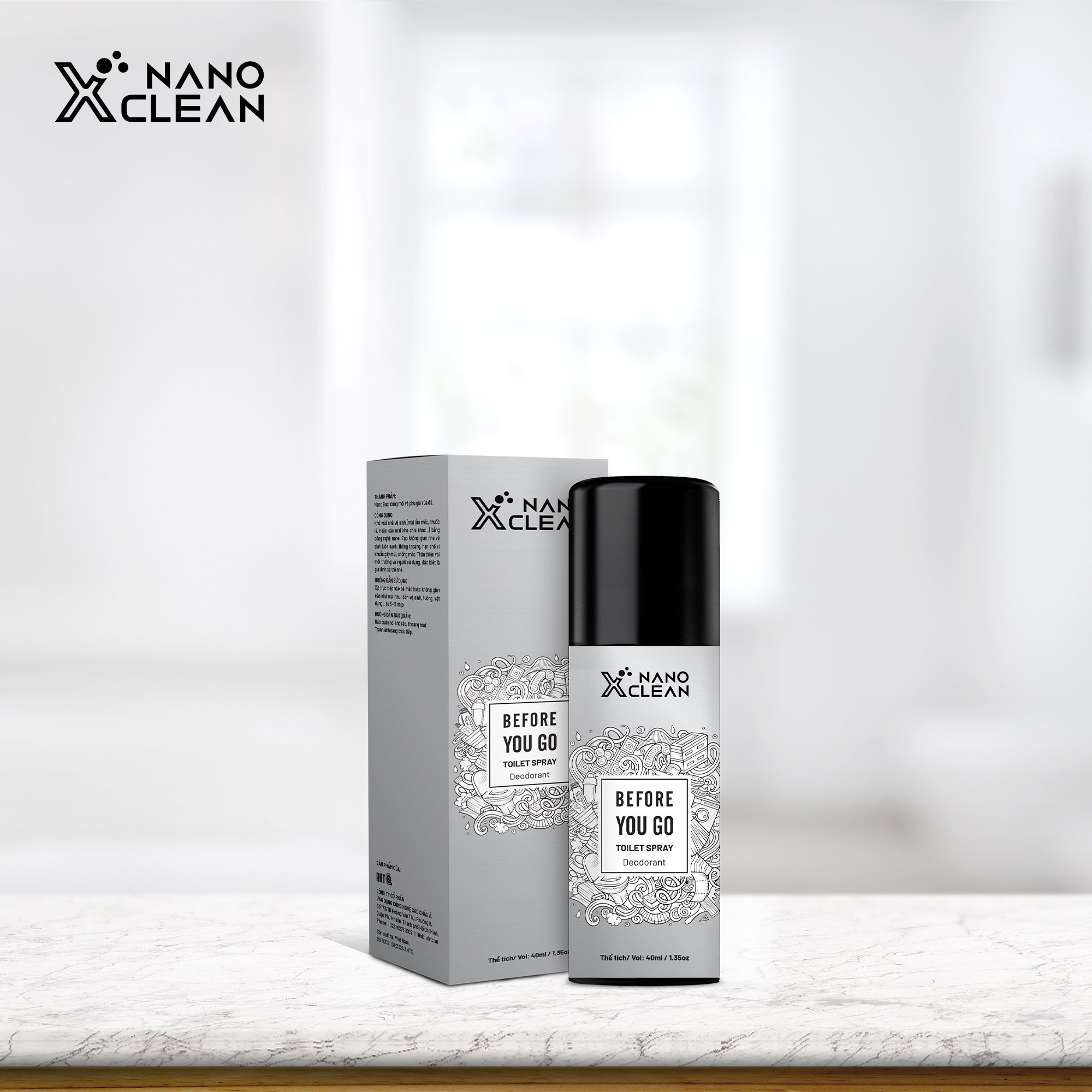CHAI XỊT DIỆT KHUẨN KHỬ MÙI TOILET NHÀ VỆ SINH-NANO XCLEAN FOR TOILET SPRAY 40ML-NANO BẠC AHT CORP