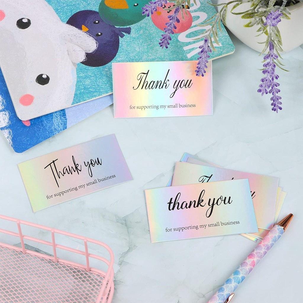 ☆YOLA☆ 50 Pcs Greeting Postcard Thank You Card Customer Shopping Gift Gratitude Card Supporting Business Online Retail Package Laser Postcards for Employees Holographic Reflective