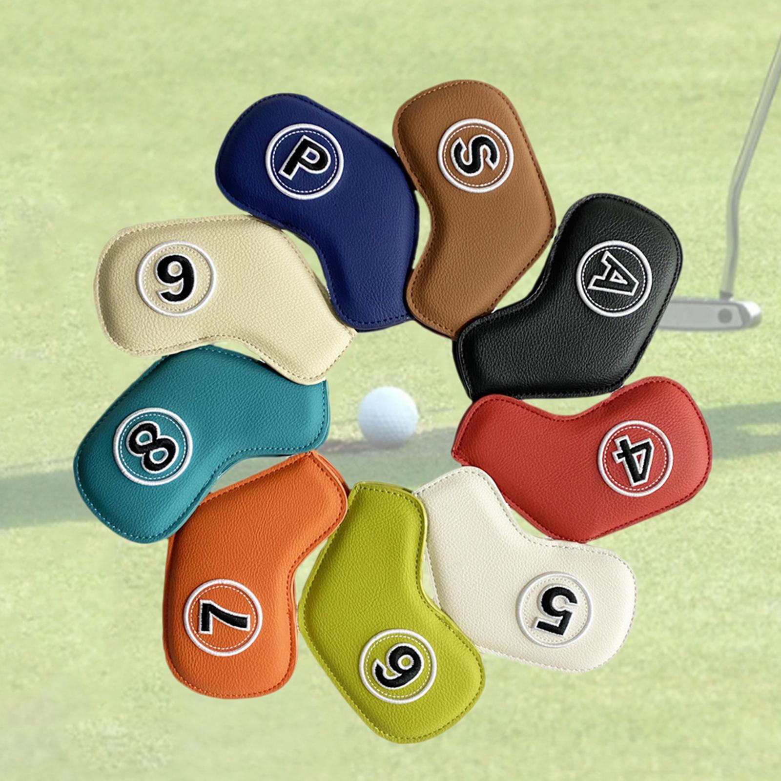 9x PU Leather Golf Iron Headcover Waterproof Embroidery Number Protective Sleeve Fits All Brands