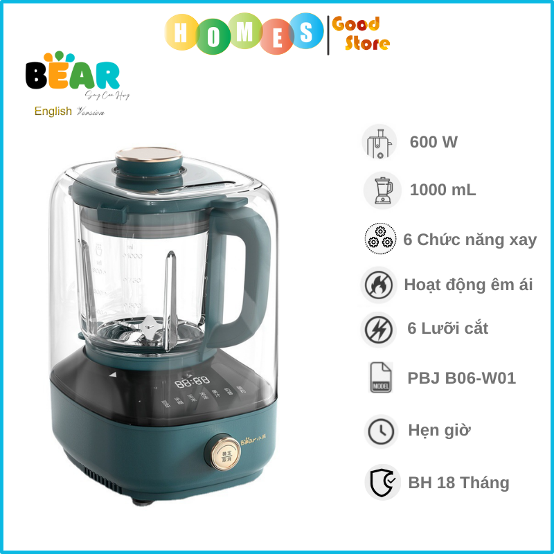 Máy Xay Nấu Sữa Hạt BEAR PBJ-B06W1 Cách Âm Dung Tích 1L Công Suất 1000W - Hàng Chính Hãng