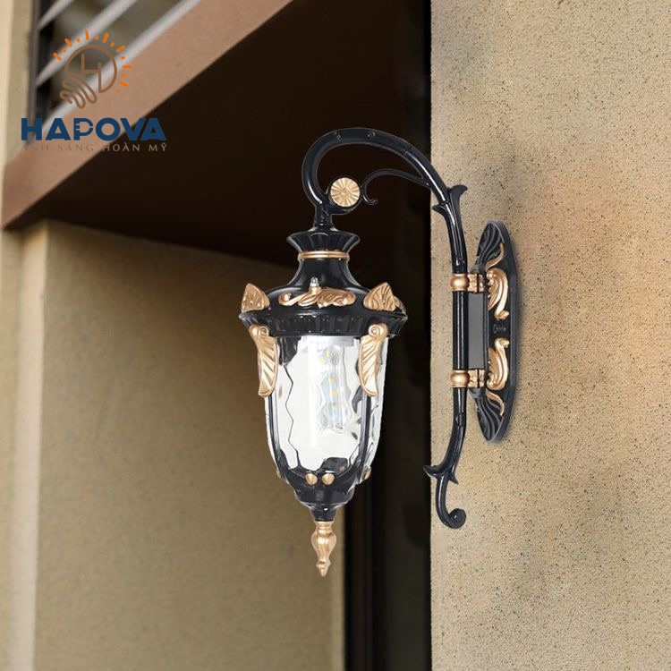 Đèn treo ngoài trời, đèn treo tường cổ điển HAPOVA BORNE 096 màu Đen Kèm bóng LED chuyên dụng
