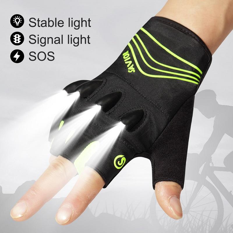 Găng tay đèn LED Đàn ông đi bộ đi xe đạp đi xe đạp ngoài trời Thể thao chống trượt màn hình cảm ứng nhẹ nhàng Color: Green Size: XXL