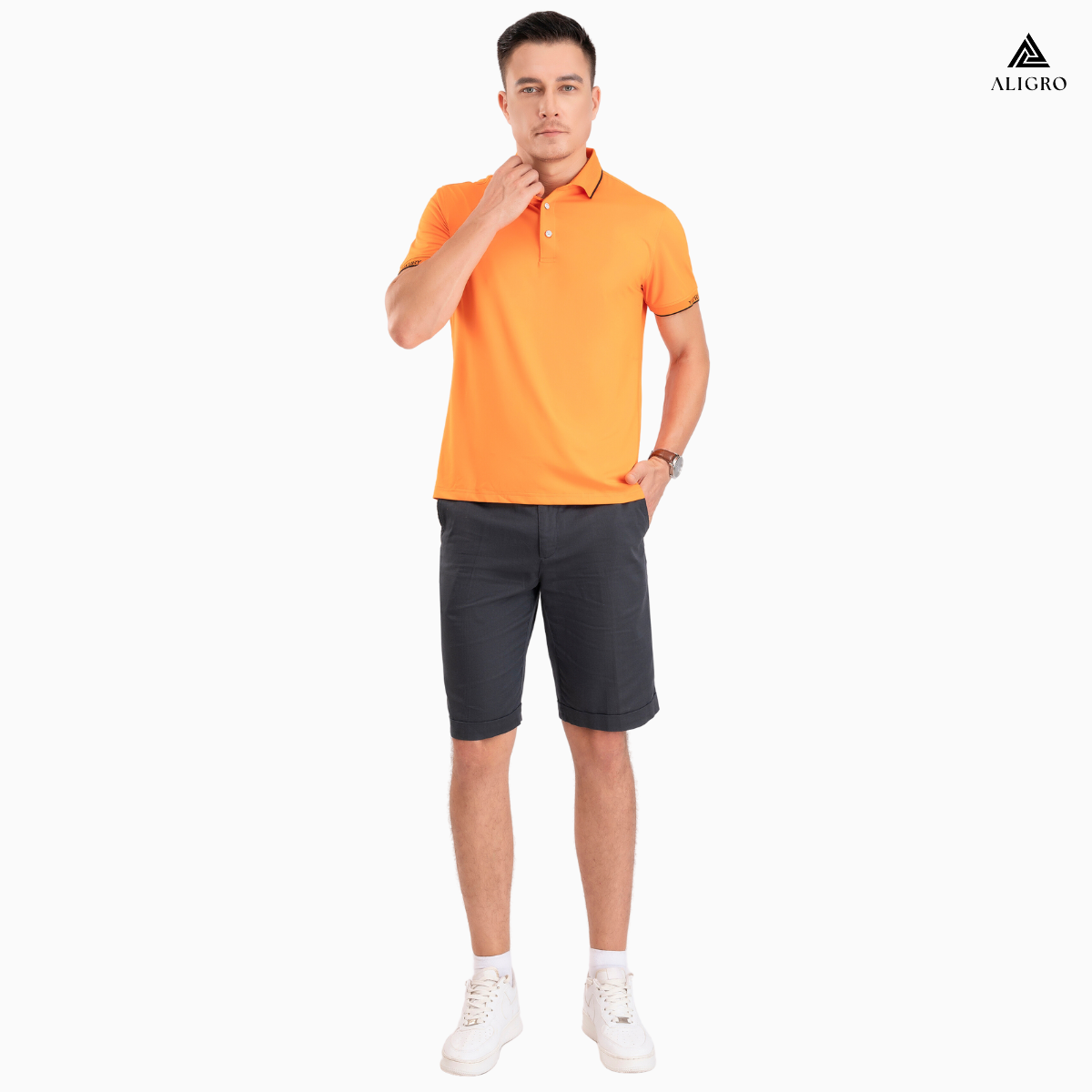 Áo polo golf nam ngắn tay ALIGRO chất vải coolmax màu cam năng động ALGPLO100