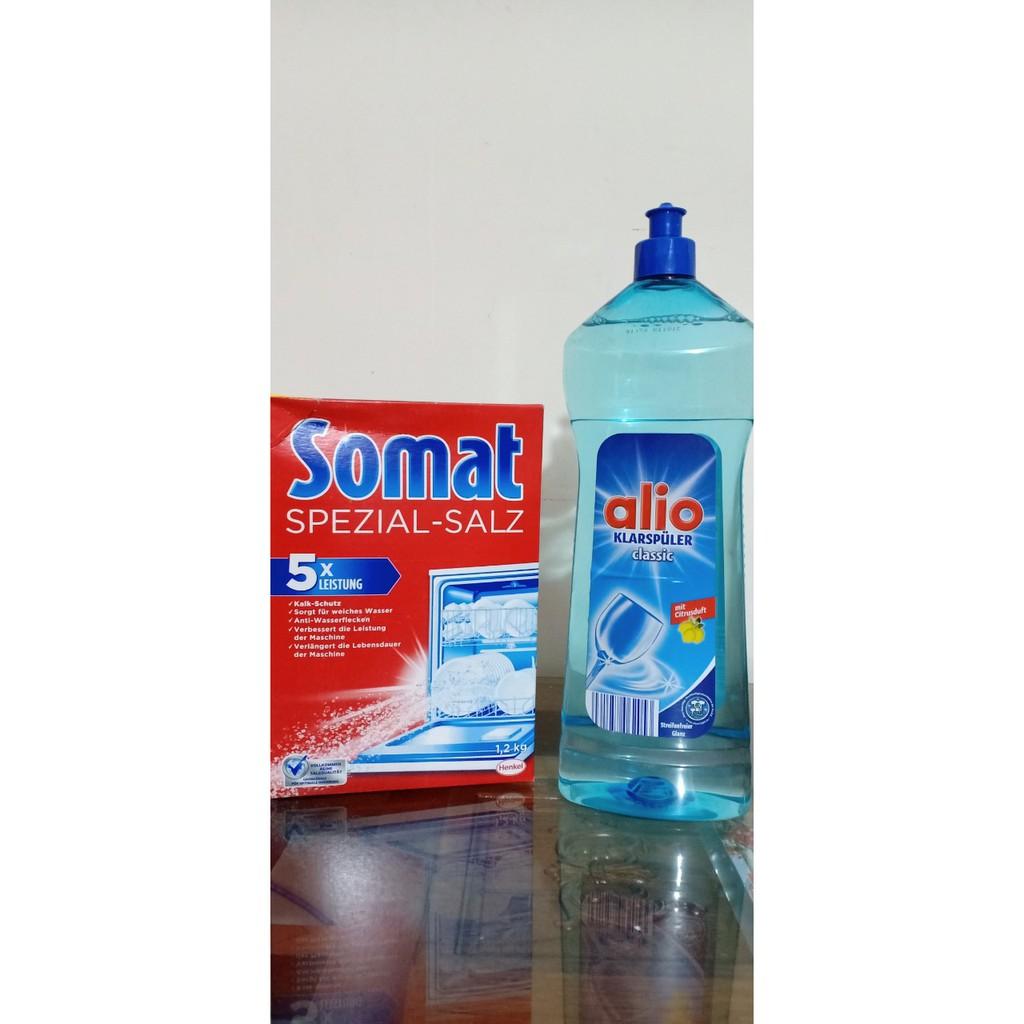 Muối rửa bát Somat 1,2kg + Nước trợ xả làm bóng Alio .Tặng que thử nước cứng