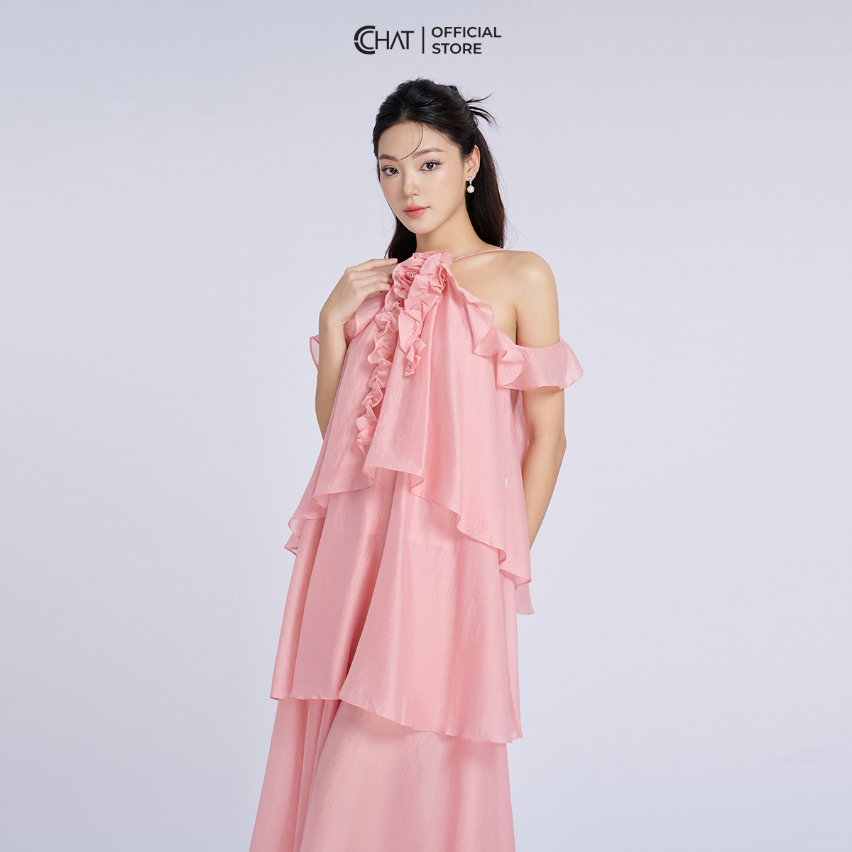Đầm Nữ Kiểu Yếm Tay Bèo Hoa Cổ Dáng Xòe Chất Voan Bay Bổng 53VNV2019XT