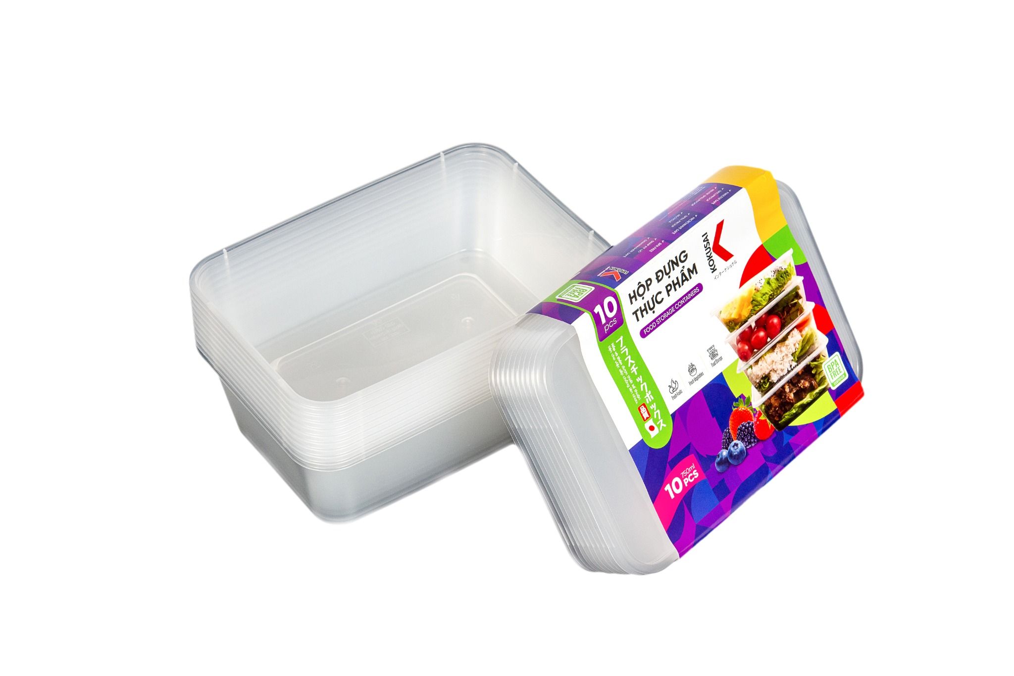 Hộp nhựa đựng thực phẩm Kokusai 750ml Lốc 10 cái - HDK009775-M - Hàng chính hãng