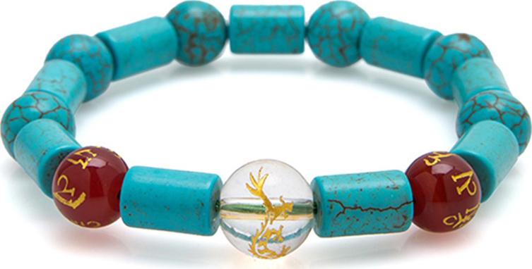 Gembank Vòng Tay Đá Turquoise Mix Đá Mã Não Đỏ Khắc Chữ Phạn Tự Nhiên 10MM