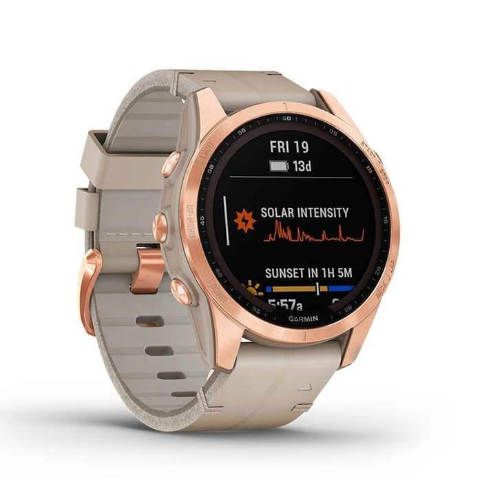 Đồng Hồ Thông Minh Garmin Fenix 7S Sapphire Solar - Rose Gold Titanium with Limestone Leather Band - Hàng Chính Hãng