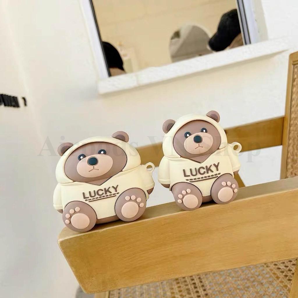 Bao Case Ốp dành cho Airpods 1/2, Airpods Pro gấu mang áo hiphop ngầu silicon 3d cao cấp