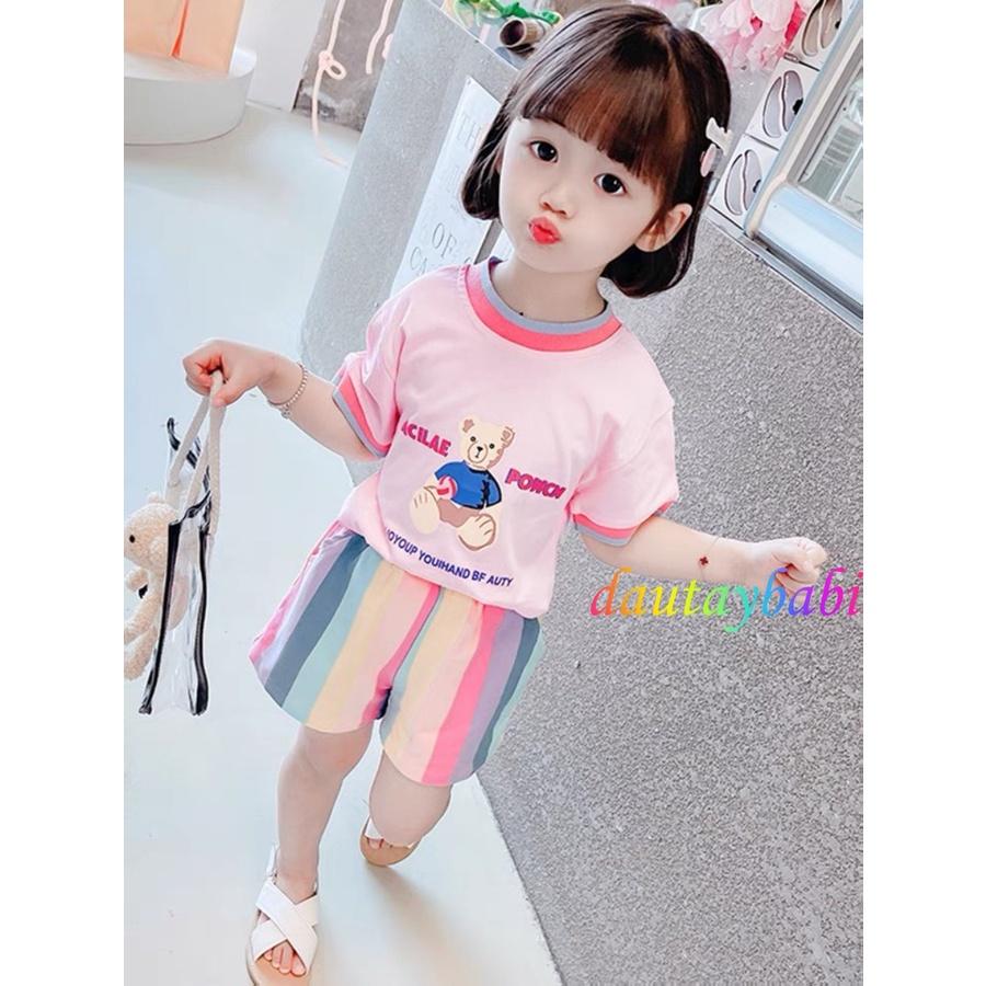 Đồ Bộ cotton bé gái ngắn tay mùa hè họa tiết hoạt hình dễ thương cho bé 10-50kg BBG42