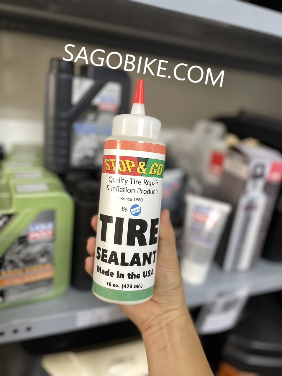 Chai vá lốp Stop&amp;go / Keo tự vá lốp Stop và go / Chai keo tự vá lốp Stop and go hàng chính hãng, nhập khẩu Mỹ