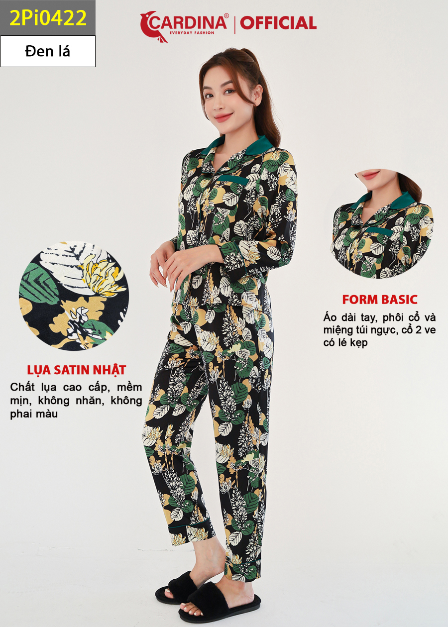 Đồ Bộ Pijama Nữ CARDINA Chất Lụa Satin Nhật Cao Cấp Quần Dài Tay Lỡ Hoạ Tiết 2Pi04