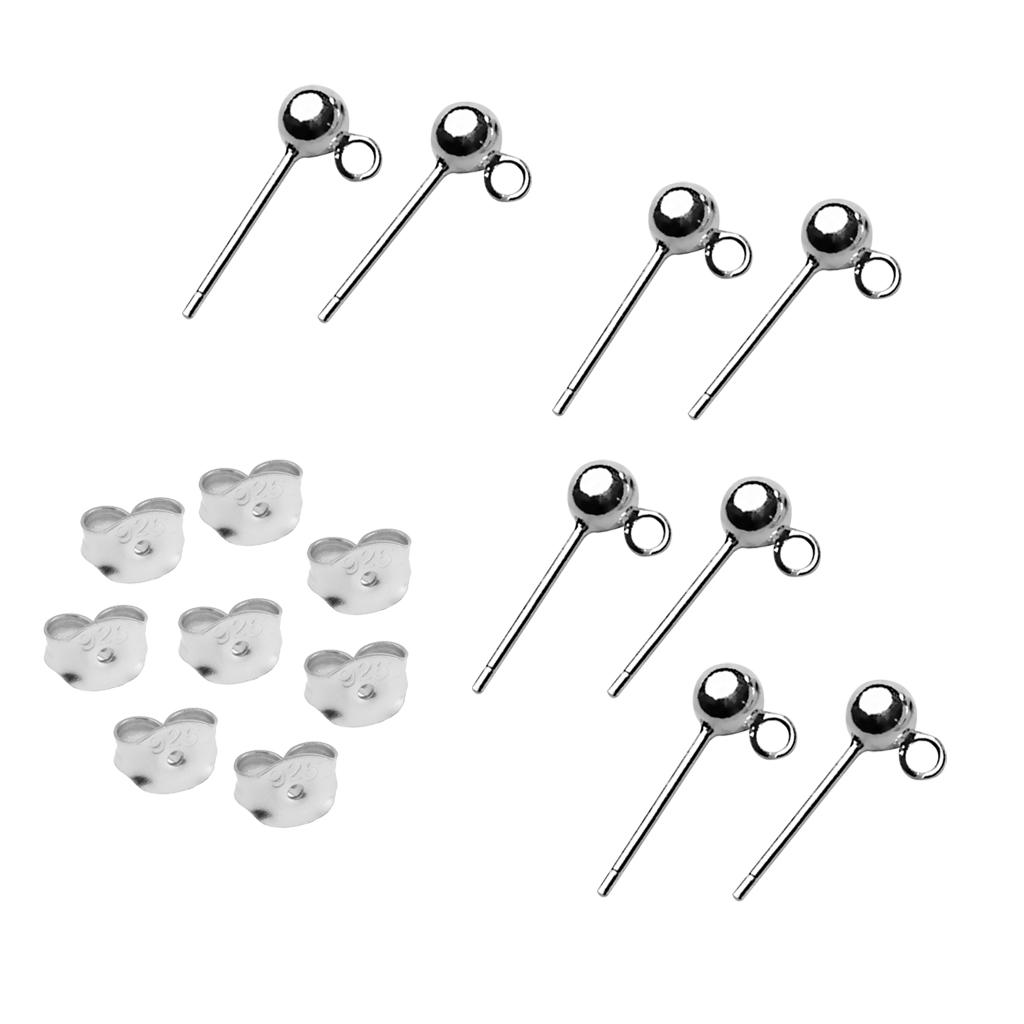 16Pcs 925 Sterling Ball Earring Stud Posts And Backs Jewelry Findings Making