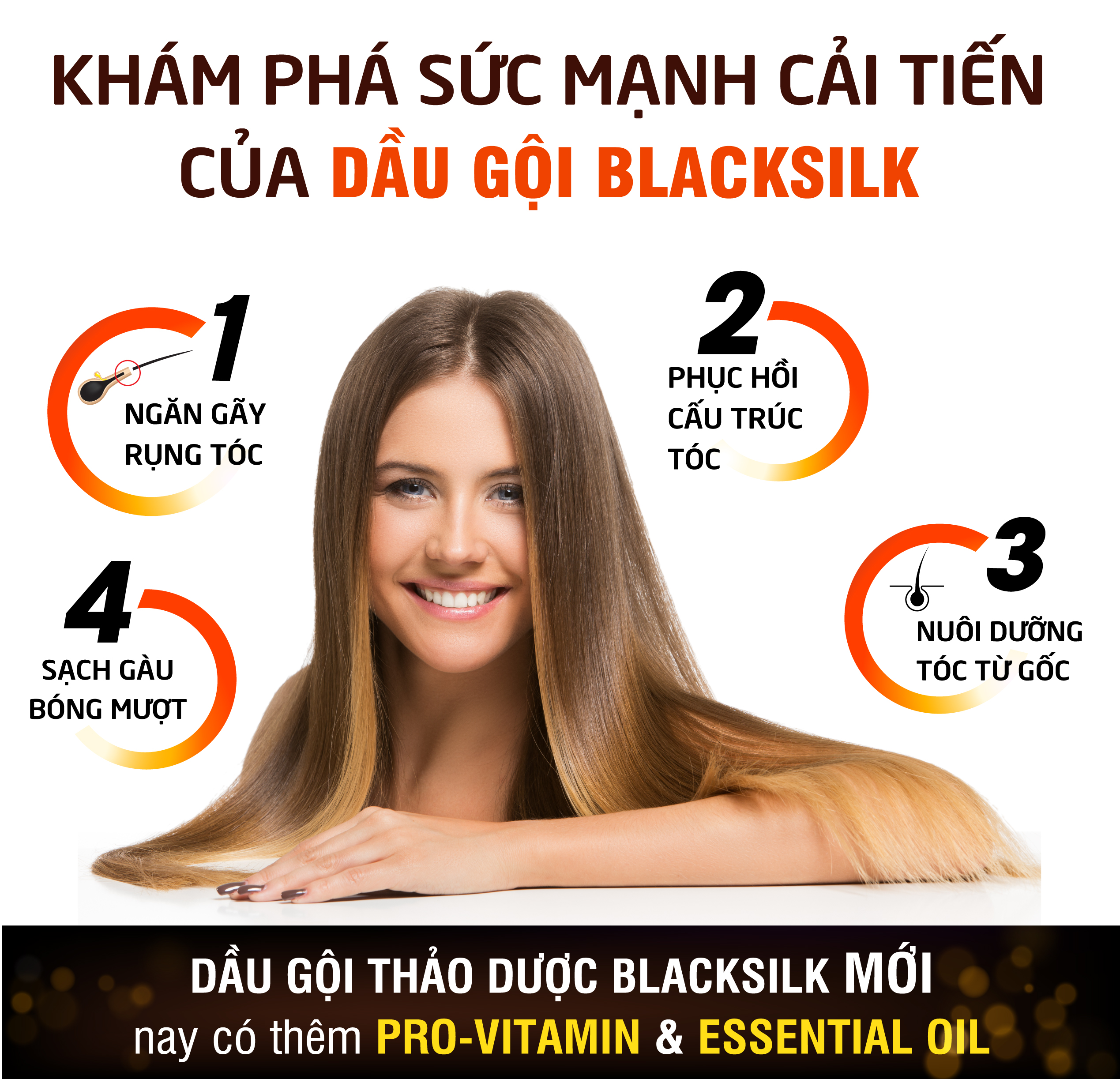 [2 chai] Dầu gội thảo dược Blacksilk - Kích mọc tóc, tái tạo nang tóc đen, giảm gãy rụng tóc, nuôi dưỡng tóc từ gốc. Sản phẩm của Vioba, chai 500ml