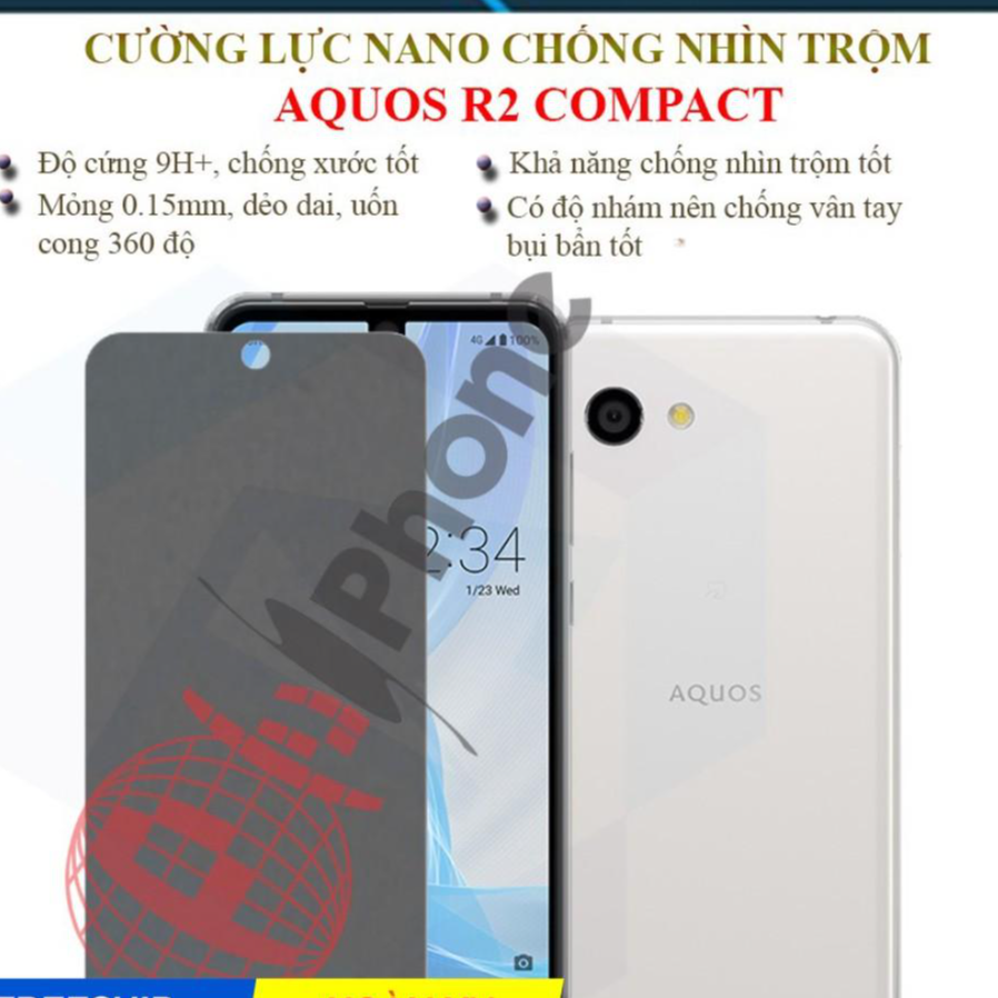 Dán chống nhìn trộm dành cho Aquos R2 Compact - Dán cường lực dẻo nano