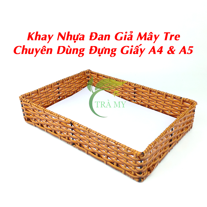 Khay Rỗ Nhựa Đan Giả Mây Đựng Giấy A4 &amp; A5 Văn Phòng Làm Việc, Đựng Vật Dụng Gia Đình Tiện Dụng Đa Năng Nhẹ Dễ Vệ Sinh