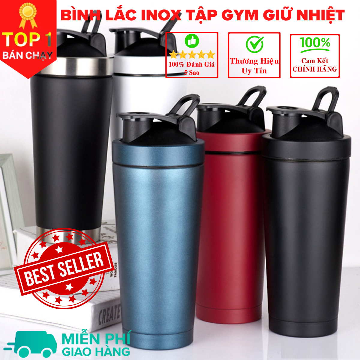 [Loại Cao Cấp - Giữ Nhiệt - Inox 304] bình lắc gym, bình lắc shaker, bình nước thể thao inox giữ nhiệt + kèm quả lắc Lò Xo - Hàng chính hãng DoDoDios