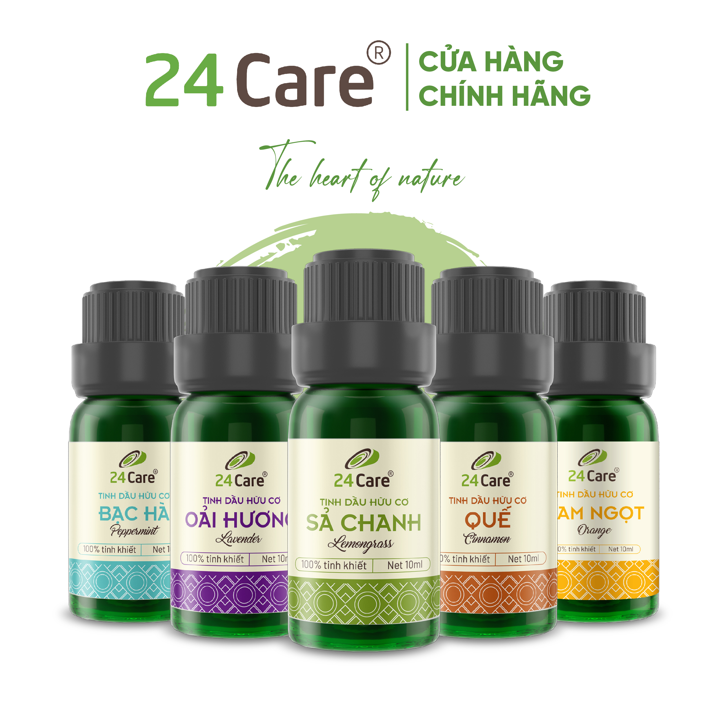 Tinh Dầu Sả Chanh Nguyên Chất 24Care 10ml - Tinh Dầu Xông Thơm Phòng Thư Giãn, Đuổi Muỗi, Khử Mùi - Tinh dầu Bạc Hà/ Cam Ngọt/ Oải hương/ Ngọc Lan Tây/ Tràm Trà/ Bưởi Ngọt/ Vỏ Quế