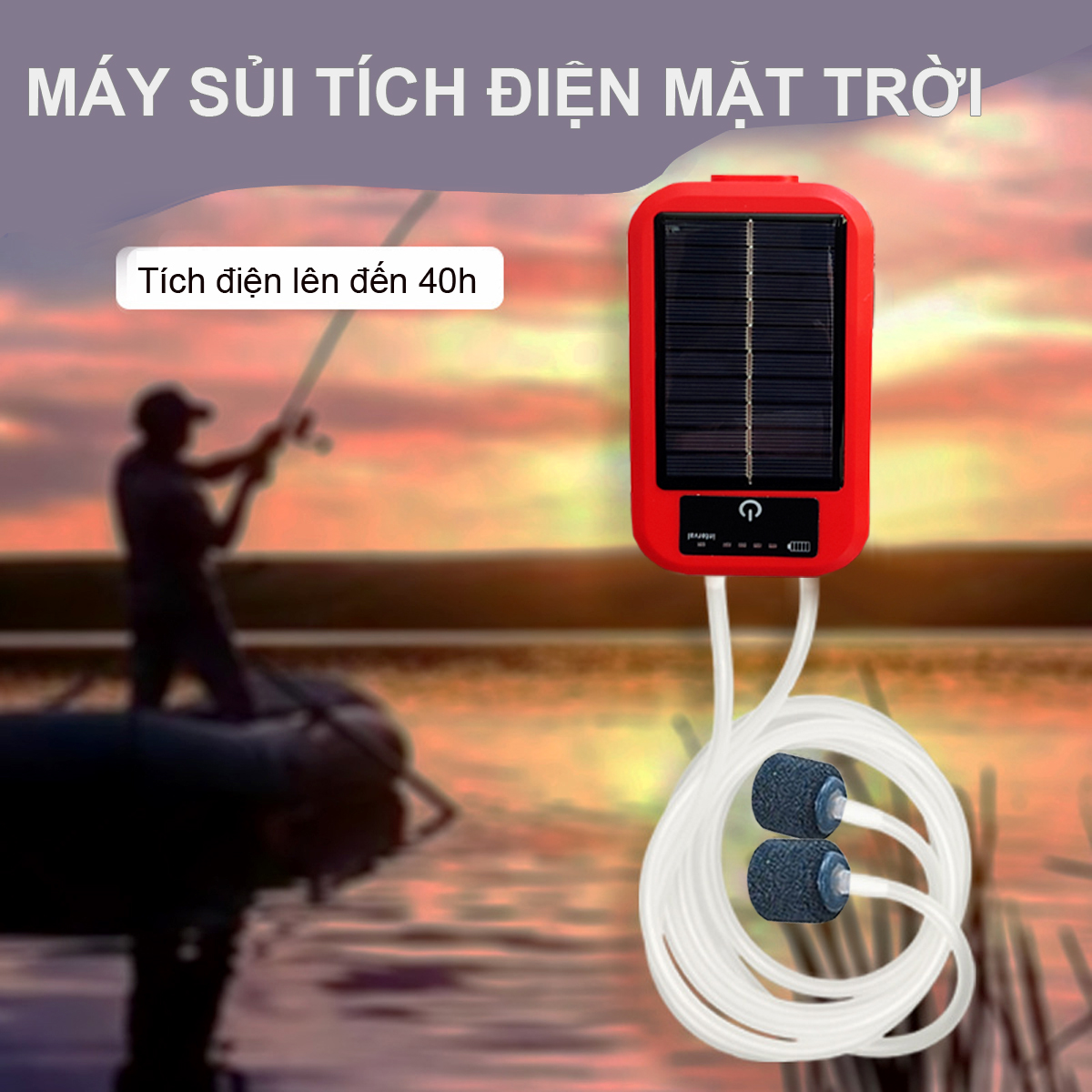 Máy Sủi Oxy Bể Cá Tích Điện Năng Lượng Mặt Trời Siêu Êm, Cao Cấp