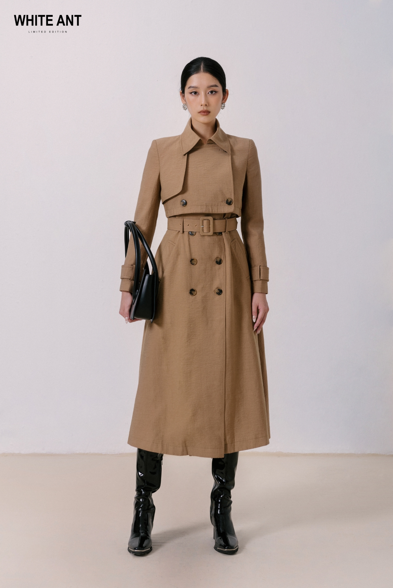 Áo Măng Tô Tay Dài Cá Tính Nữ White Ant, Hàng Thiết Kế Cao Cấp SERENA A-LINE COATS 150700045