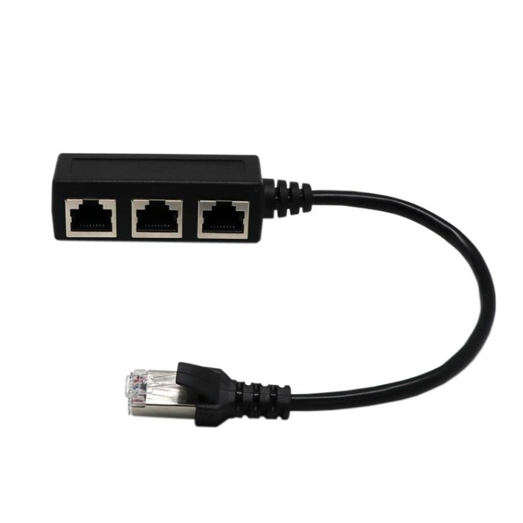 RJ45 Male to 3 Female Network Extender Cable Splitter + Cat 6 Cable Black