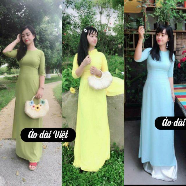 Áo dài may sẵn lụa màu trơn (30 màu, inbox màu) ,(hình thật)