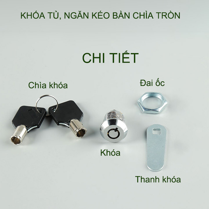 Khóa cửa tủ, ngăn kéo bàn với chìa khóa tròn an toàn, loại dài 16-20-25-30mm tùy chọn