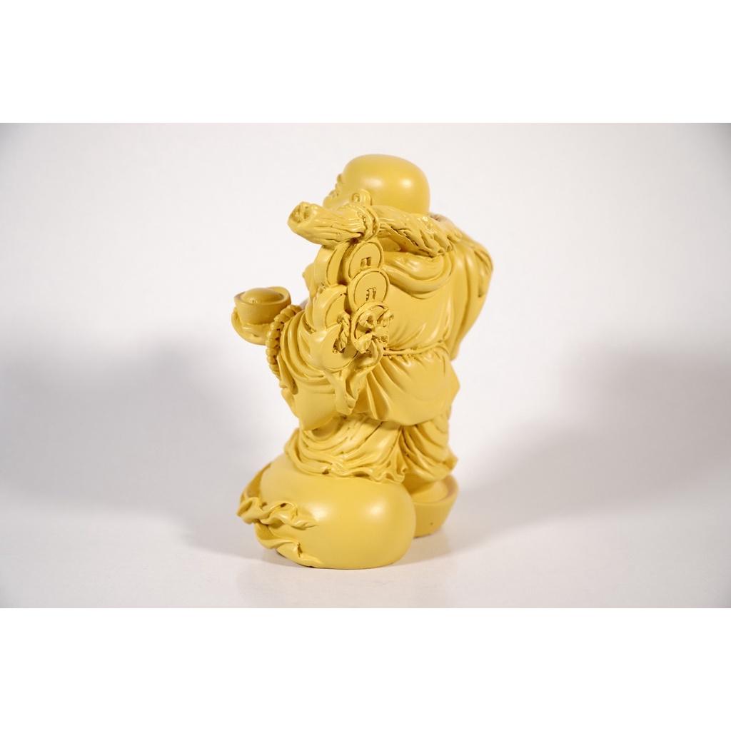 Tượng Phật Di Lặc đứng trên bao tải vàng đất tài lộc - Cao 14cm