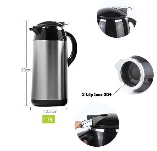 Phích giữ nhiệt 24h - Inox304 hàng nhập khẩu (Cam kết giữ nhiệt 24h) - Dung tích 1,9L | Bình thuỷ Inox