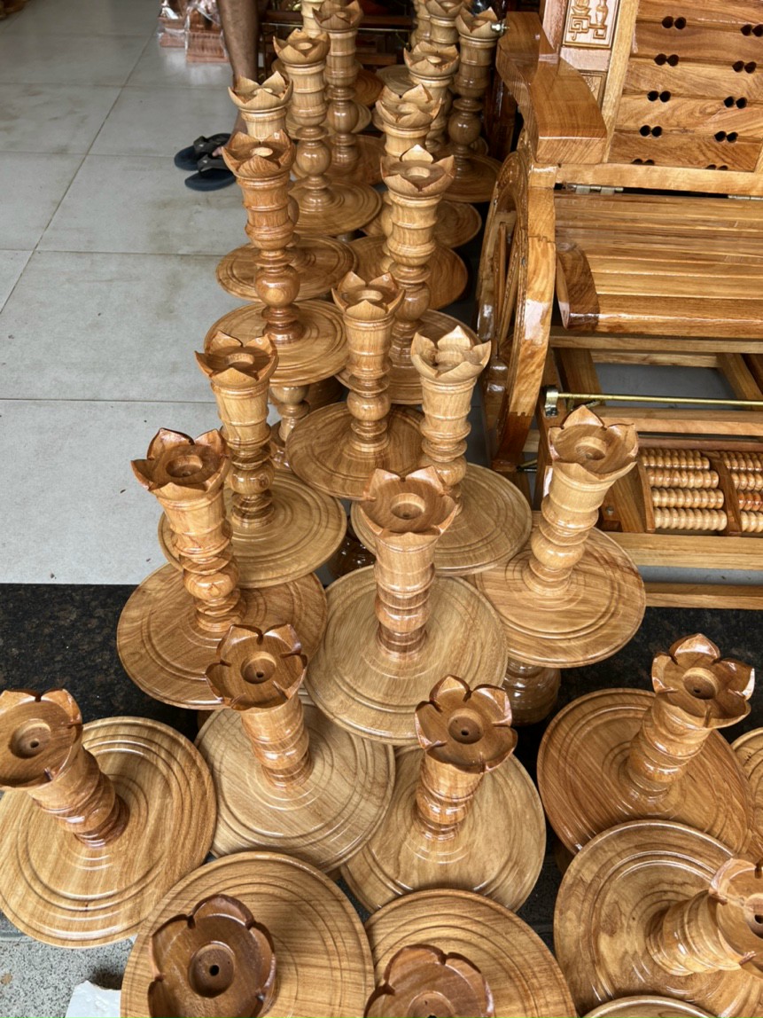 Cặp chân đèn cầy gỗ gõ,cặp chân đèn nến tự nhiên cao 70 cm